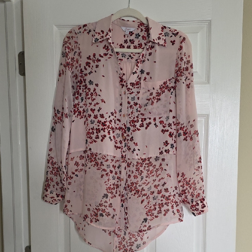 Candie's Light Pink Floral Button-Up Blouse